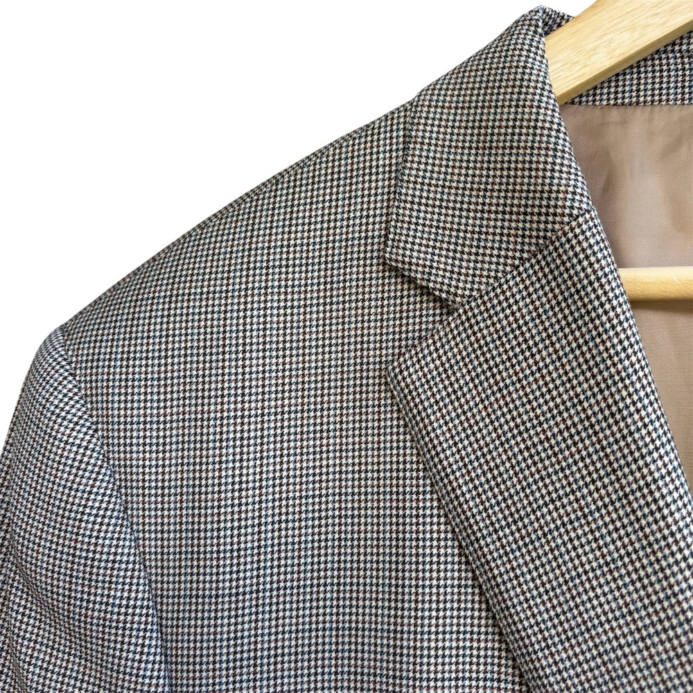 Peter Millar Wool Blazer Brown Blue Houndstooth 46XT Long Tall Academia Luxury